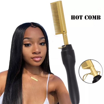 honey bee's 2 in 1  Electric Hot Heating Comb Hair Straightener Curler Wet Dry Hair Iron Straightening Brush Hair Styling Tool