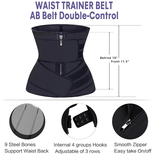 honeybee's Latex Waist Trainer Body Shapewear Women Zipper Cincher Sport Girdle Corset Tummy Control Trimmer Shaper Slimming Belly Sheath