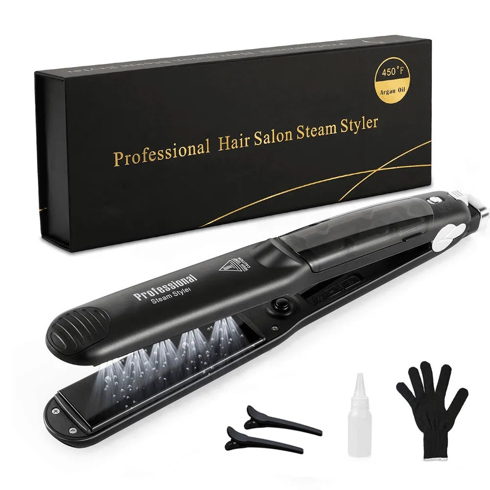 honey bee Steam Hair Straightener Professional Ceramic Vapor Flat Iron 450℉ Fast Heat Argan Oil Treatment Hair Care Tools