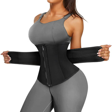 honeybee's Latex Waist Trainer Body Shapewear Women Zipper Cincher Sport Girdle Corset Tummy Control Trimmer Shaper Slimming Belly Sheath